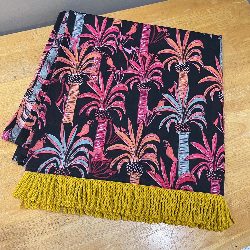 Opalhouse Jungalow Tropical Palm Tree Bird Fringe Shower Curtain Black Pink Boho